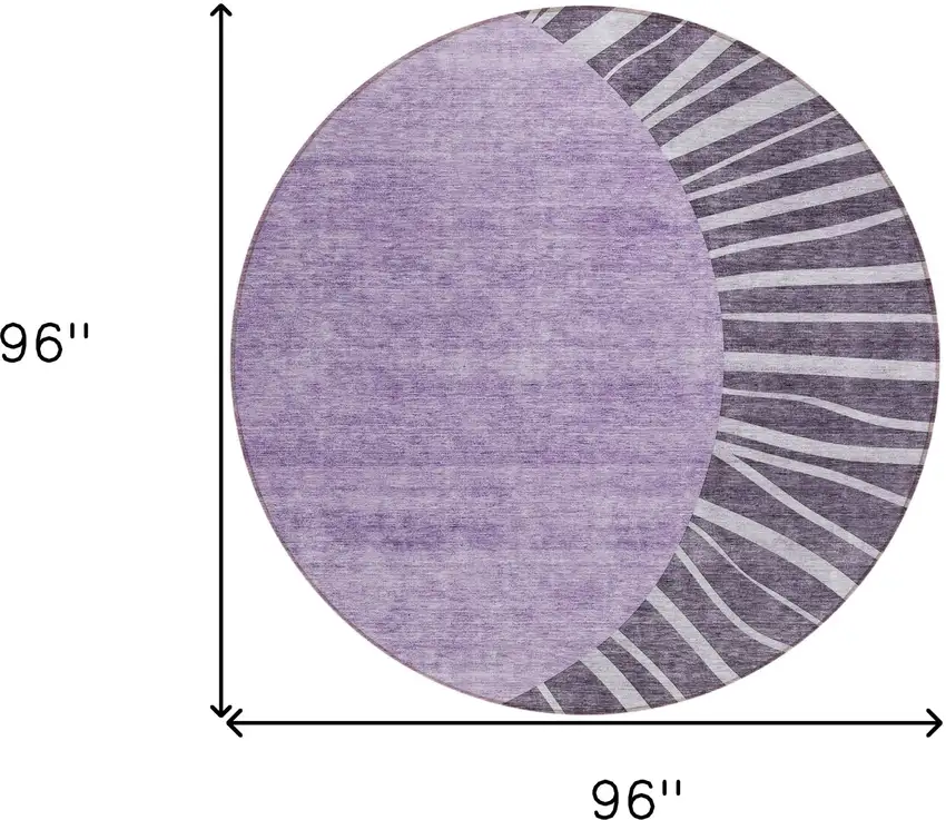 8' Purple Eggplant And Lavender Round Abstract Washable Indoor Outdoor Area Rug Photo 3
