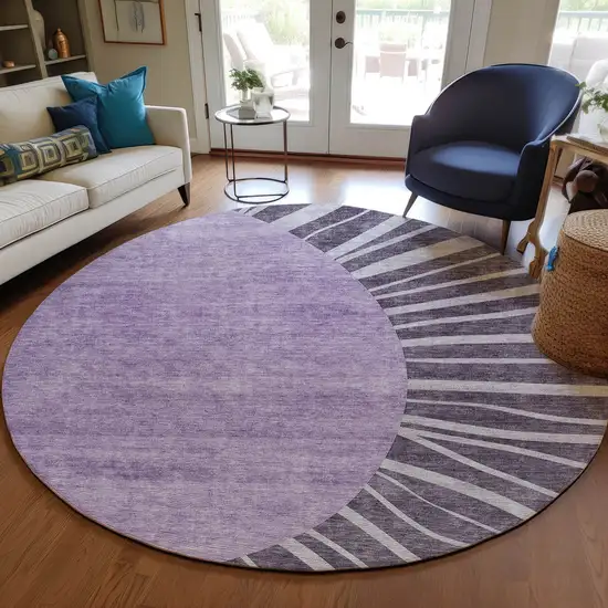 8' Purple Eggplant And Lavender Round Abstract Washable Indoor Outdoor Area Rug Photo 8
