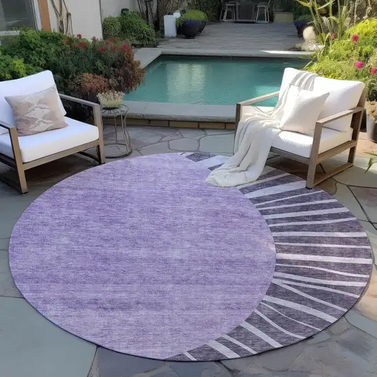 8' Purple Eggplant And Lavender Round Abstract Washable Indoor Outdoor Area Rug Photo 7