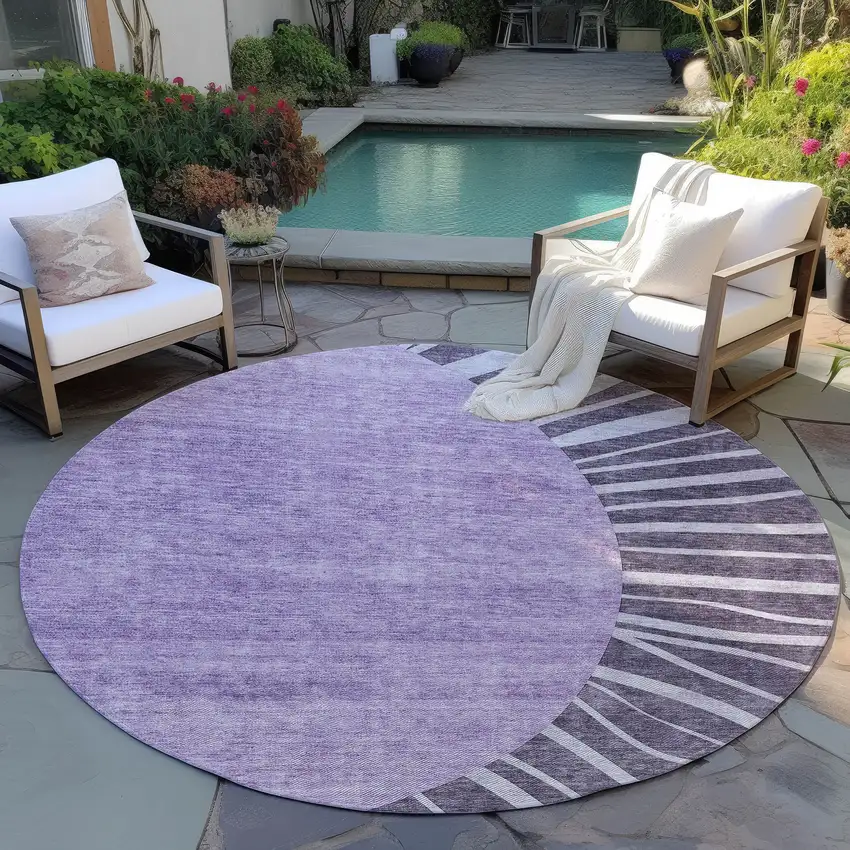 8' Purple Eggplant And Lavender Round Abstract Washable Indoor Outdoor Area Rug Photo 7