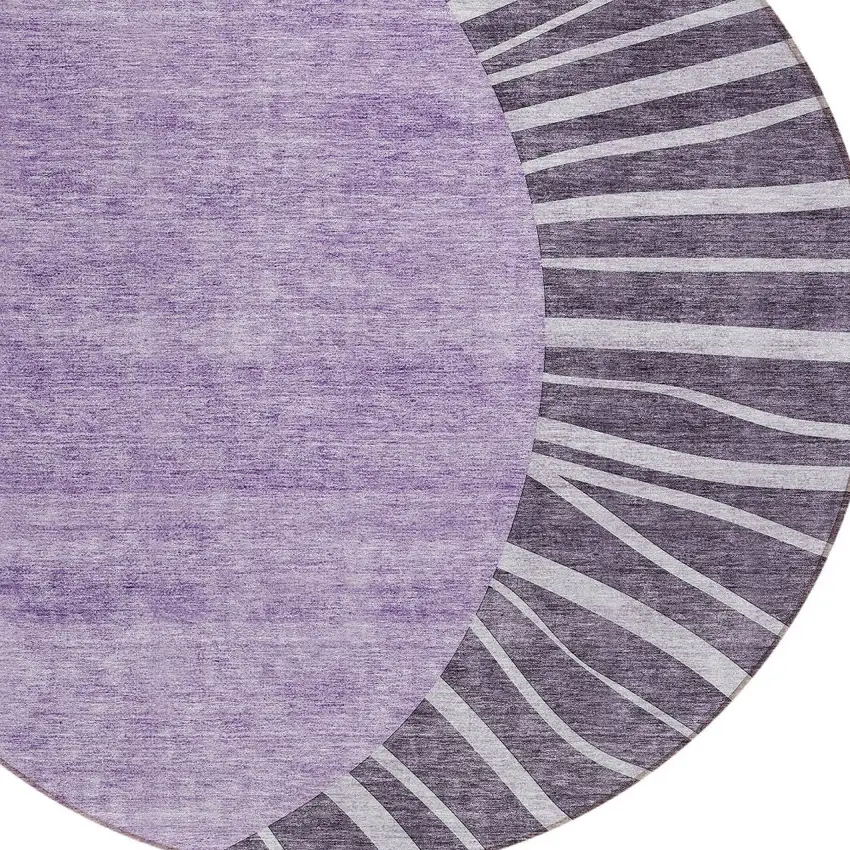 8' Purple Eggplant And Lavender Round Abstract Washable Indoor Outdoor Area Rug Photo 5