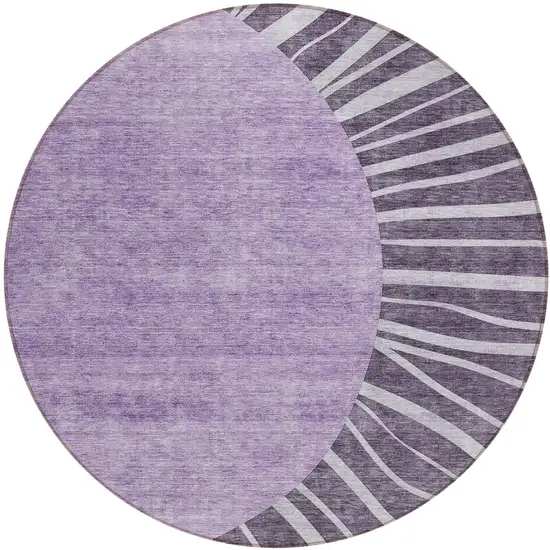 8' Purple Eggplant And Lavender Round Abstract Washable Indoor Outdoor Area Rug Photo 2