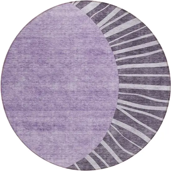 8' Purple Eggplant And Lavender Round Abstract Washable Indoor Outdoor Area Rug Photo 2
