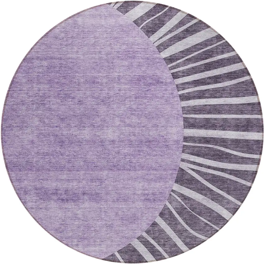 8' Purple Eggplant And Lavender Round Abstract Washable Indoor Outdoor Area Rug Photo 2