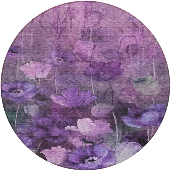 8' Purple Eggplant And Lavender Round Floral Washable Indoor Outdoor Area Rug Photo 4
