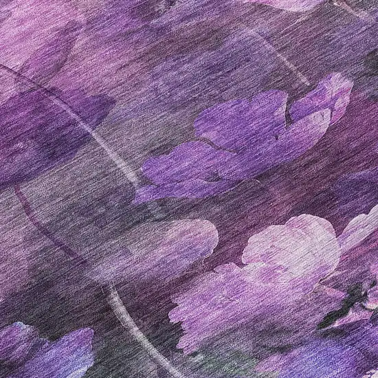 8' Purple Eggplant And Lavender Round Floral Washable Indoor Outdoor Area Rug Photo 7