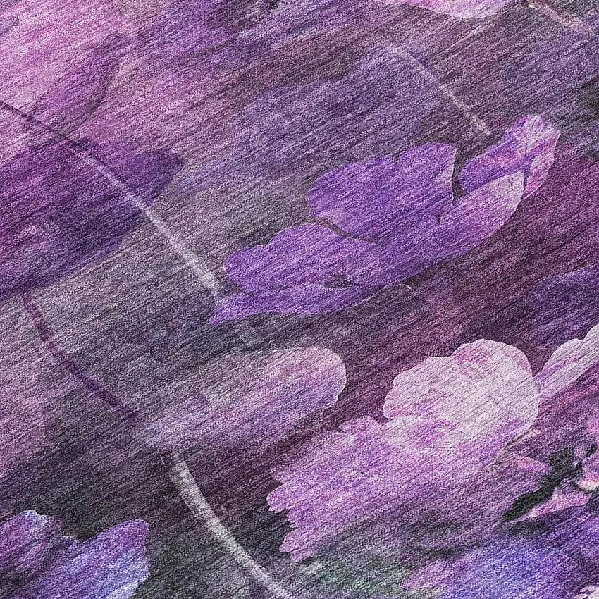 8' Purple Eggplant And Lavender Round Floral Washable Indoor Outdoor Area Rug Photo 7