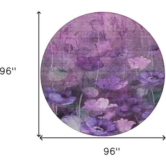 8' Purple Eggplant And Lavender Round Floral Washable Indoor Outdoor Area Rug Photo 3