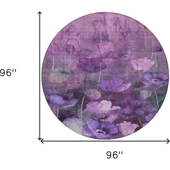 8' Purple Eggplant And Lavender Round Floral Washable Indoor Outdoor Area Rug Photo 3