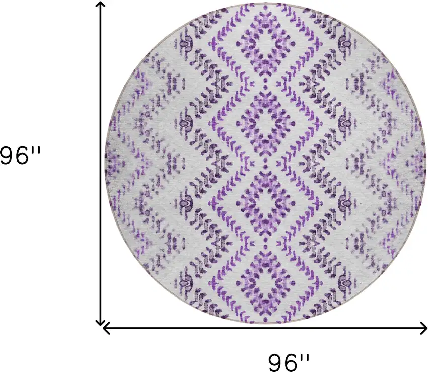8' Purple Eggplant And Lavender Round Geometric Washable Indoor Outdoor Area Rug Photo 3