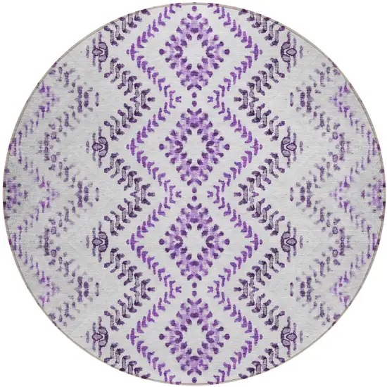 8' Purple Eggplant And Lavender Round Geometric Washable Indoor Outdoor Area Rug Photo 2
