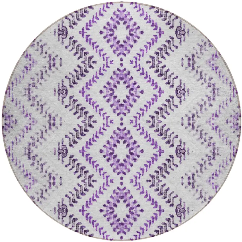 8' Purple Eggplant And Lavender Round Geometric Washable Indoor Outdoor Area Rug Photo 2