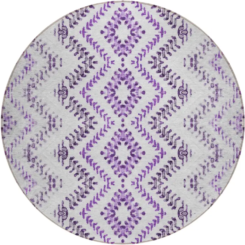 8' Purple Eggplant And Lavender Round Geometric Washable Indoor Outdoor Area Rug Photo 2
