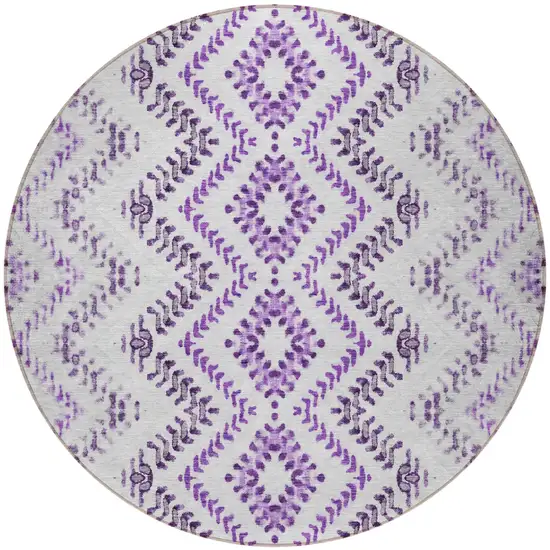 8' Purple Eggplant And Lavender Round Geometric Washable Indoor Outdoor Area Rug Photo 5