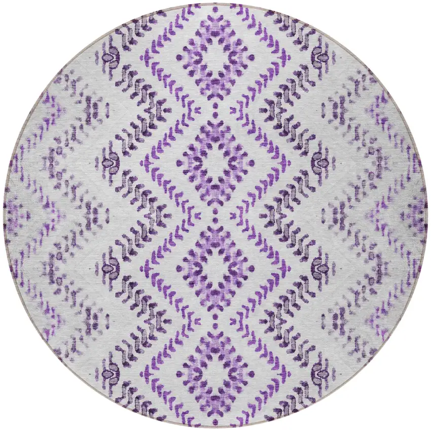 8' Purple Eggplant And Lavender Round Geometric Washable Indoor Outdoor Area Rug Photo 5