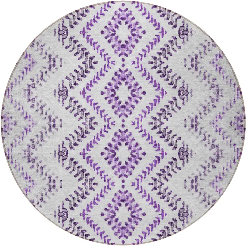 8' Purple Eggplant And Lavender Round Geometric Washable Indoor Outdoor Area Rug Photo 5