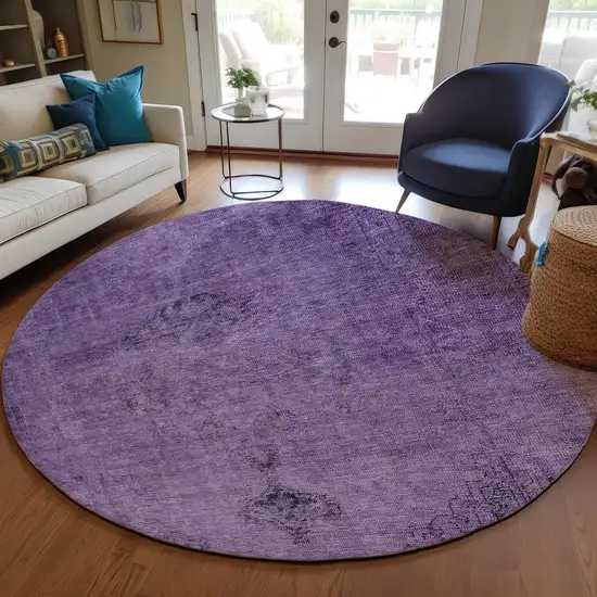 8' Purple Eggplant And Lavender Round Oriental Washable Indoor Outdoor Area Rug Photo 7