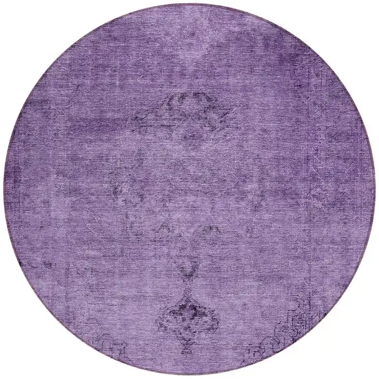 8' Purple Eggplant And Lavender Round Oriental Washable Indoor Outdoor Area Rug Photo 5