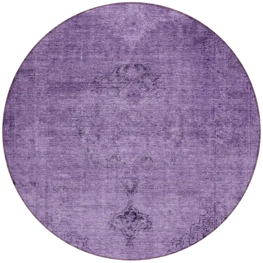 8' Purple Eggplant And Lavender Round Oriental Washable Indoor Outdoor Area Rug Photo 5