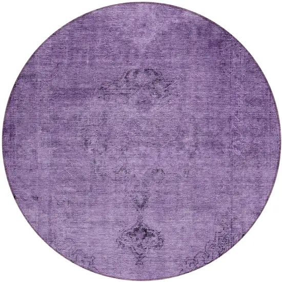 8' Purple Eggplant And Lavender Round Oriental Washable Indoor Outdoor Area Rug Photo 2