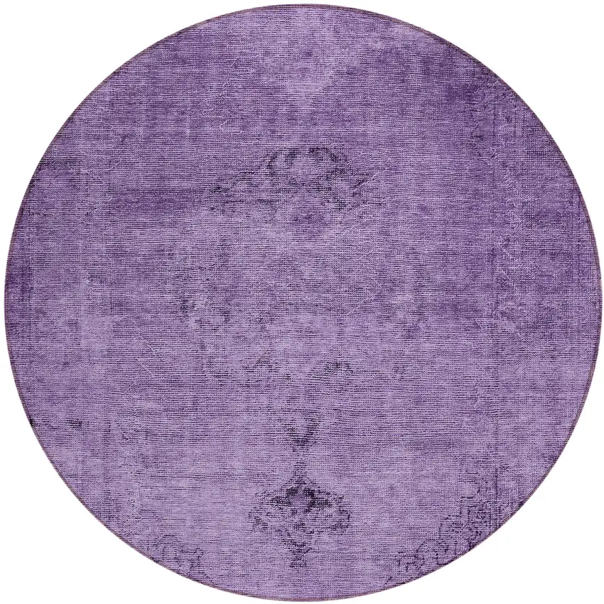 8' Purple Eggplant And Lavender Round Oriental Washable Indoor Outdoor Area Rug Photo 2