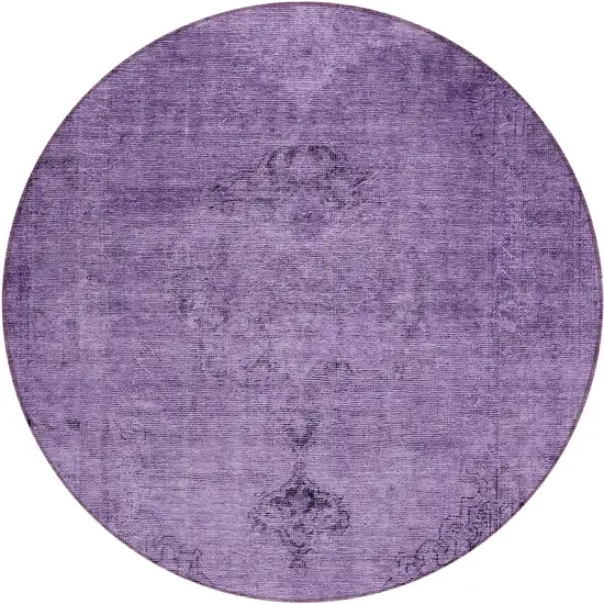 8' Purple Eggplant And Lavender Round Oriental Washable Indoor Outdoor Area Rug Photo 2