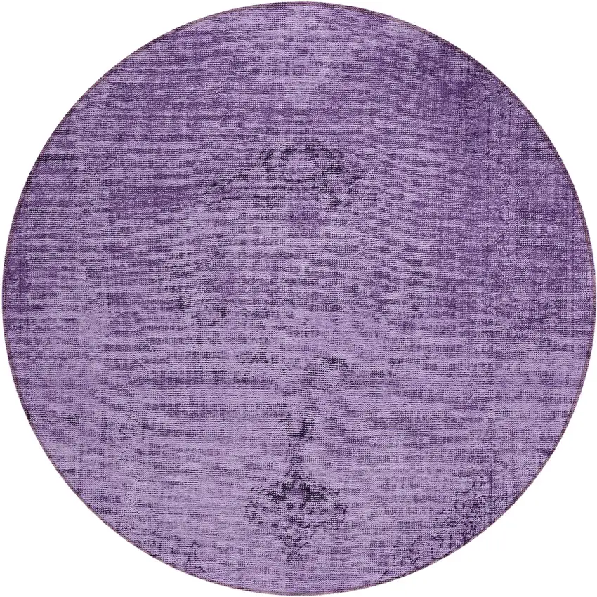 8' Purple Eggplant And Lavender Round Oriental Washable Indoor Outdoor Area Rug Photo 2
