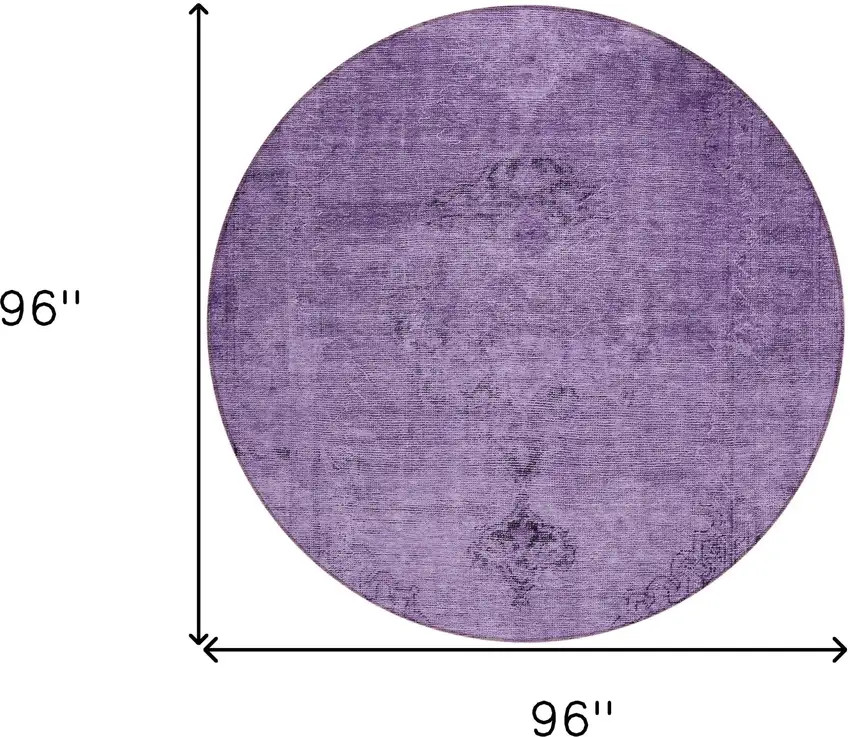 8' Purple Eggplant And Lavender Round Oriental Washable Indoor Outdoor Area Rug Photo 3