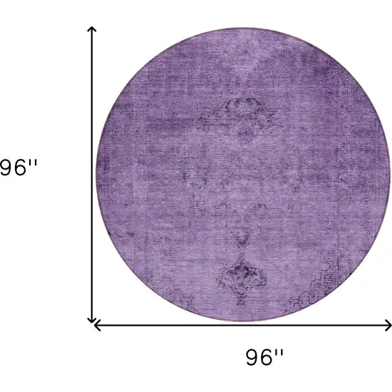 8' Purple Eggplant And Lavender Round Oriental Washable Indoor Outdoor Area Rug Photo 3