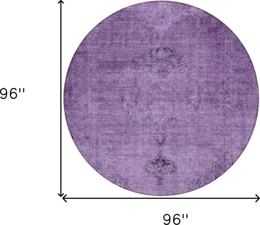 8' Purple Eggplant And Lavender Round Oriental Washable Indoor Outdoor Area Rug Photo 3