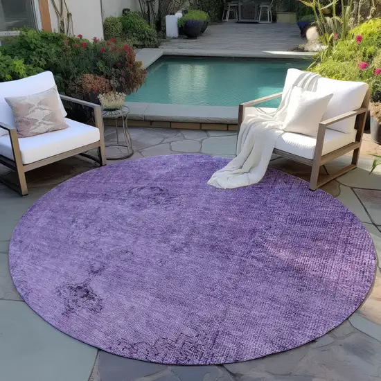 8' Purple Eggplant And Lavender Round Oriental Washable Indoor Outdoor Area Rug Photo 6