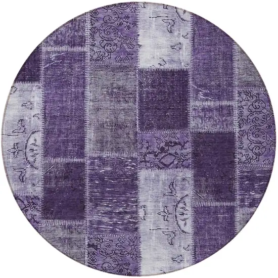 8' Purple Eggplant And Lavender Round Patchwork Washable Indoor Outdoor Area Rug Photo 5