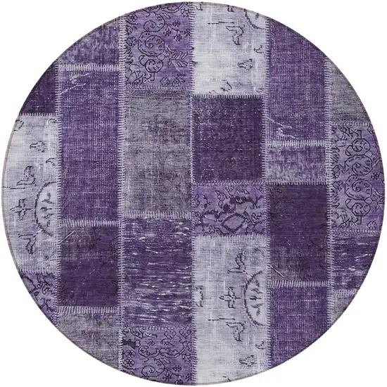 8' Purple Eggplant And Lavender Round Patchwork Washable Indoor Outdoor Area Rug Photo 5