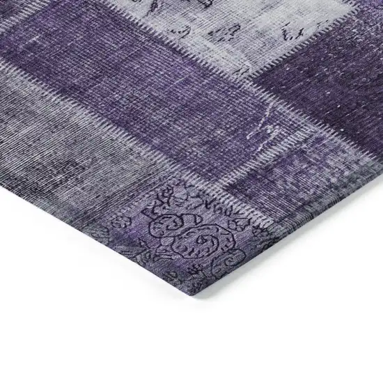 8' Purple Eggplant And Lavender Round Patchwork Washable Indoor Outdoor Area Rug Photo 3