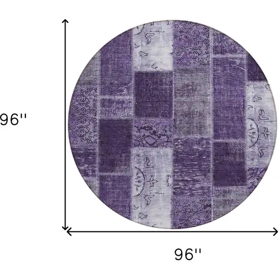 8' Purple Eggplant And Lavender Round Patchwork Washable Indoor Outdoor Area Rug Photo 8