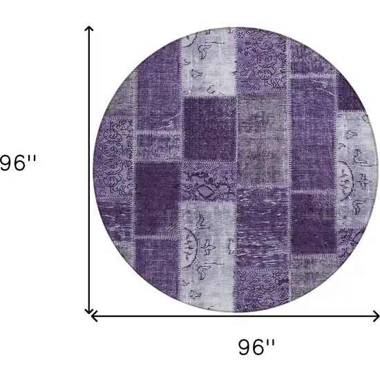 8' Purple Eggplant And Lavender Round Patchwork Washable Indoor Outdoor Area Rug Photo 8