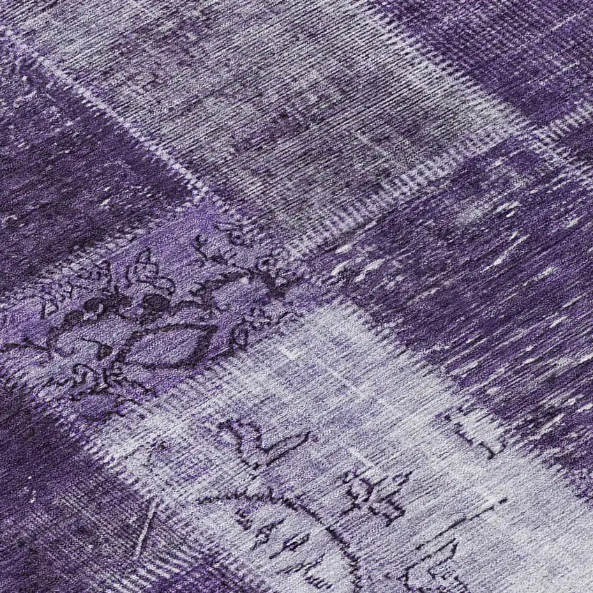 8' Purple Eggplant And Lavender Round Patchwork Washable Indoor Outdoor Area Rug Photo 9