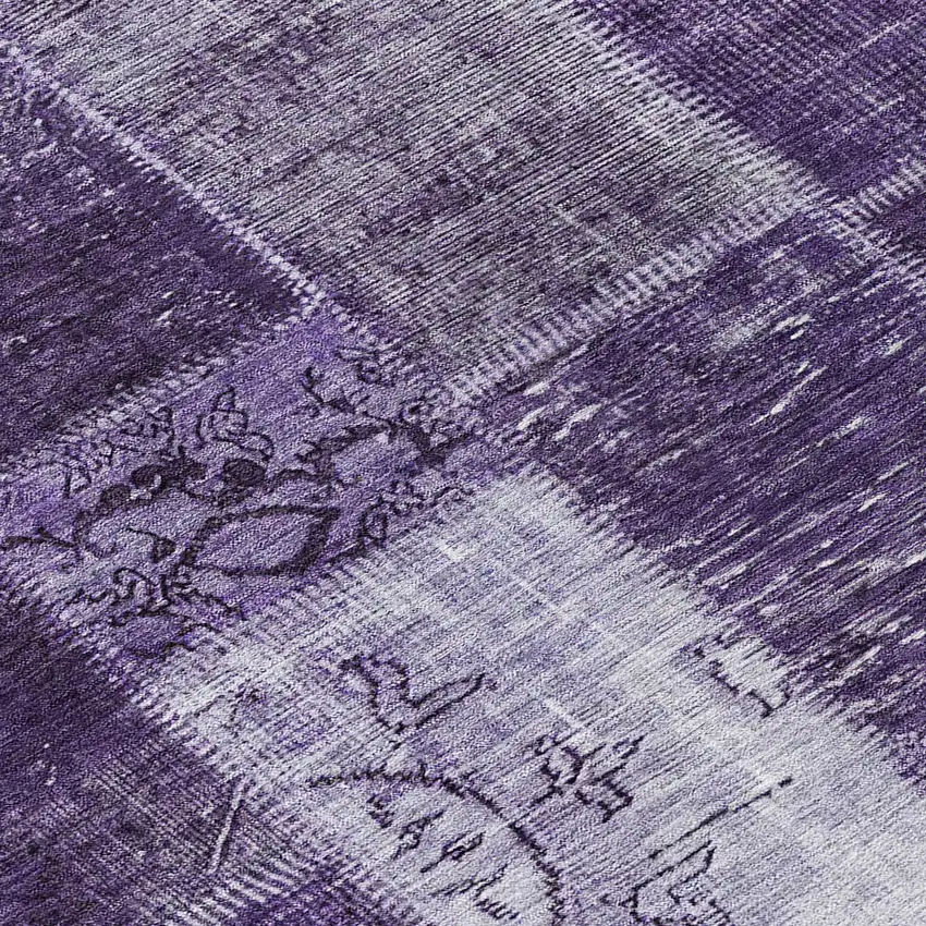 8' Purple Eggplant And Lavender Round Patchwork Washable Indoor Outdoor Area Rug Photo 9