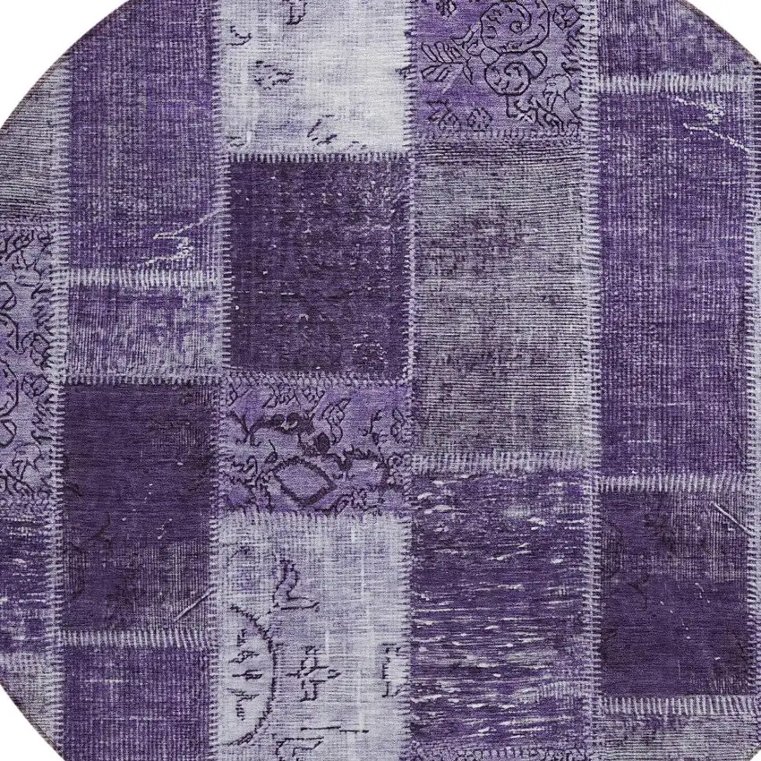 8' Purple Eggplant And Lavender Round Patchwork Washable Indoor Outdoor Area Rug Photo 4