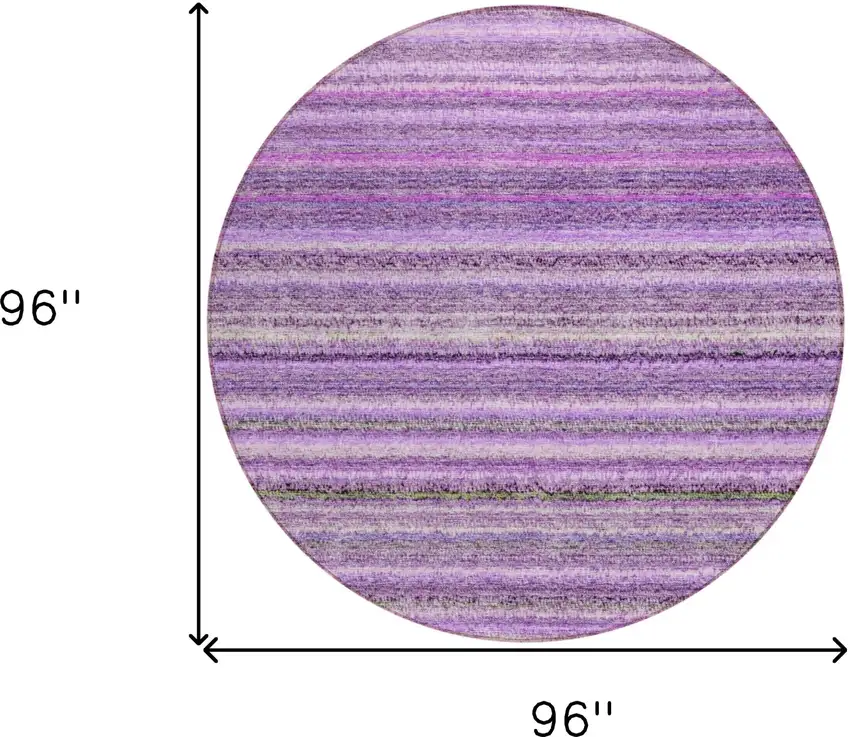 8' Purple Eggplant And Lilac Round Striped Washable Indoor Outdoor Area Rug Photo 3