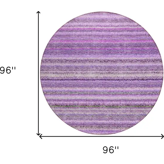 8' Purple Eggplant And Lilac Round Striped Washable Indoor Outdoor Area Rug Photo 3