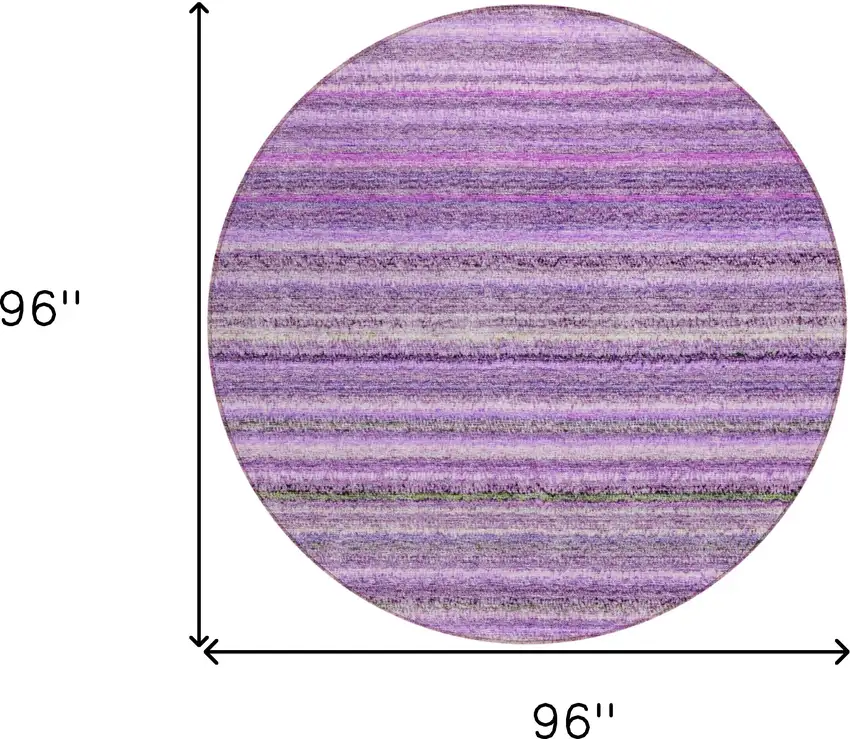 8' Purple Eggplant And Lilac Round Striped Washable Indoor Outdoor Area Rug Photo 3