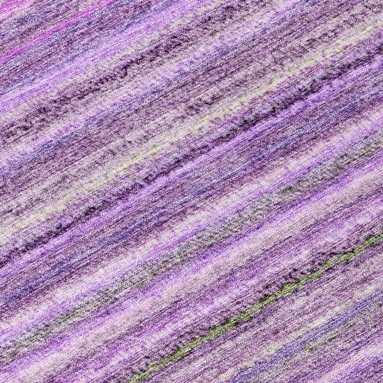 8' Purple Eggplant And Lilac Round Striped Washable Indoor Outdoor Area Rug Photo 4