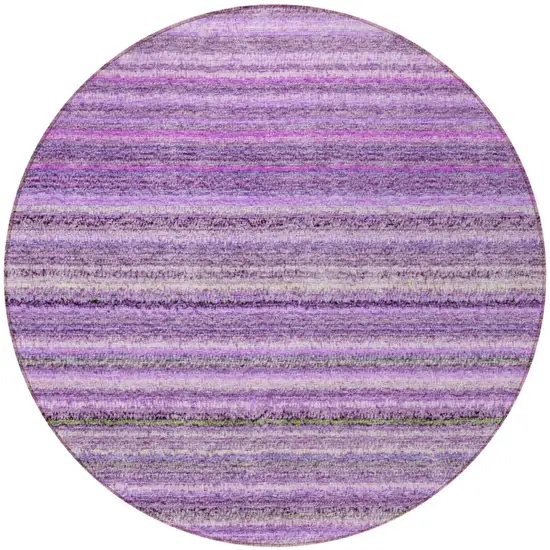8' Purple Eggplant And Lilac Round Striped Washable Indoor Outdoor Area Rug Photo 5