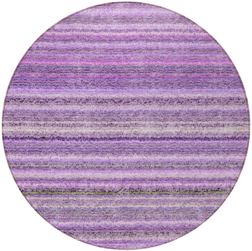 8' Purple Eggplant And Lilac Round Striped Washable Indoor Outdoor Area Rug Photo 5