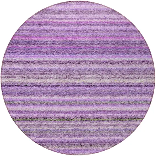8' Purple Eggplant And Lilac Round Striped Washable Indoor Outdoor Area Rug Photo 5