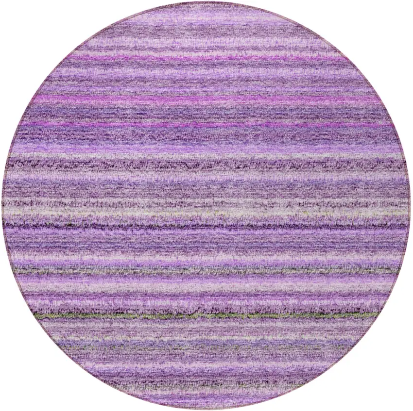 8' Purple Eggplant And Lilac Round Striped Washable Indoor Outdoor Area Rug Photo 5
