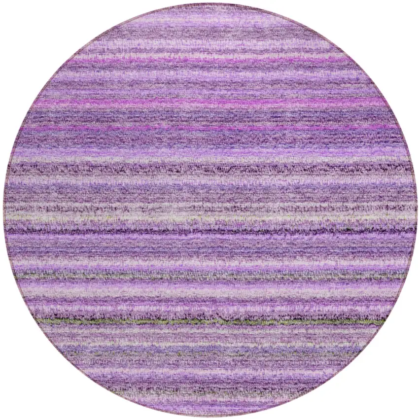 8' Purple Eggplant And Lilac Round Striped Washable Indoor Outdoor Area Rug Photo 2