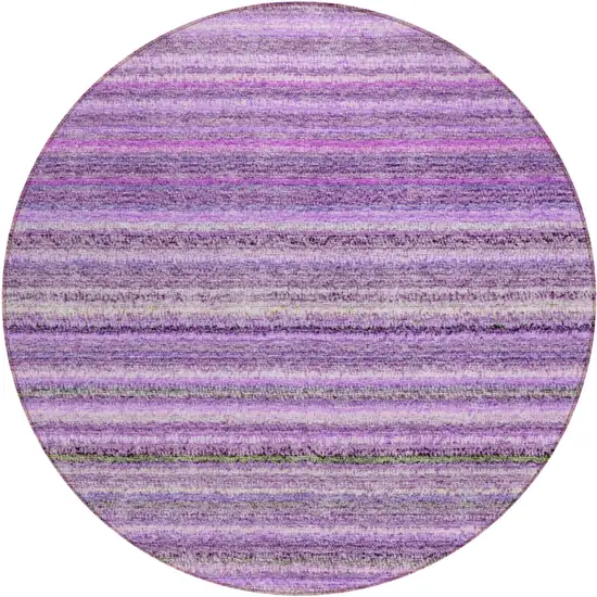 8' Purple Eggplant And Lilac Round Striped Washable Indoor Outdoor Area Rug Photo 2