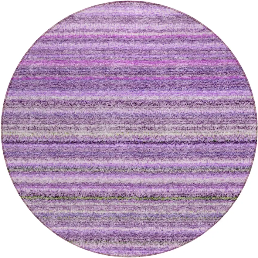 8' Purple Eggplant And Lilac Round Striped Washable Indoor Outdoor Area Rug Photo 2